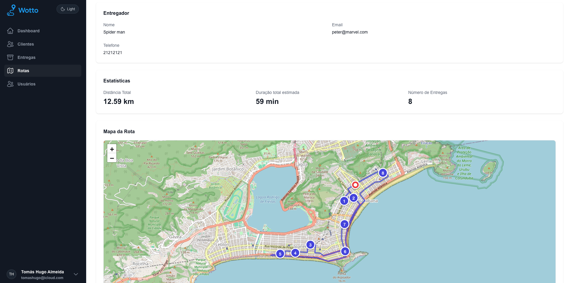 Painel administrativo mostrando métricas de entregas